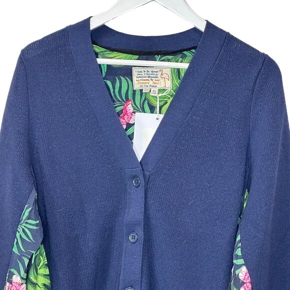 Sandrine Rose Butterfly Fern Mixed Media Wool Cardigan Sweater Women Small NWT - Picture 4 of 12